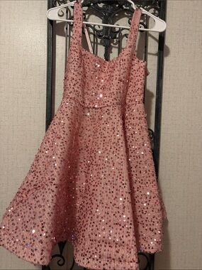 Blush Pink Sequin Fit-and-Flare Prom Dress